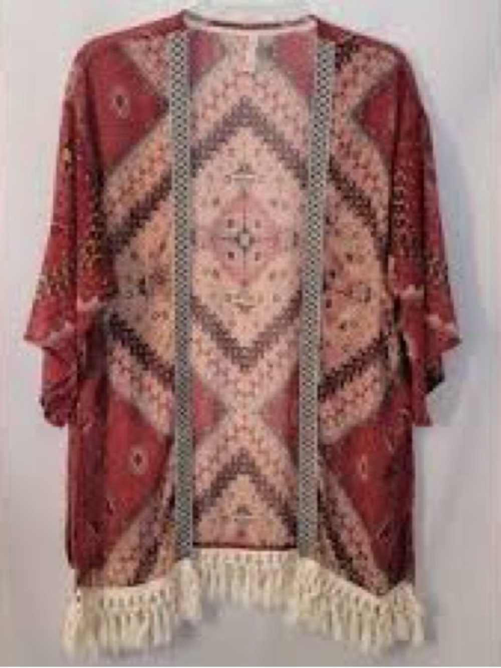 Xhilaration Mauve and Burgundy Patterned Open Front Kimono